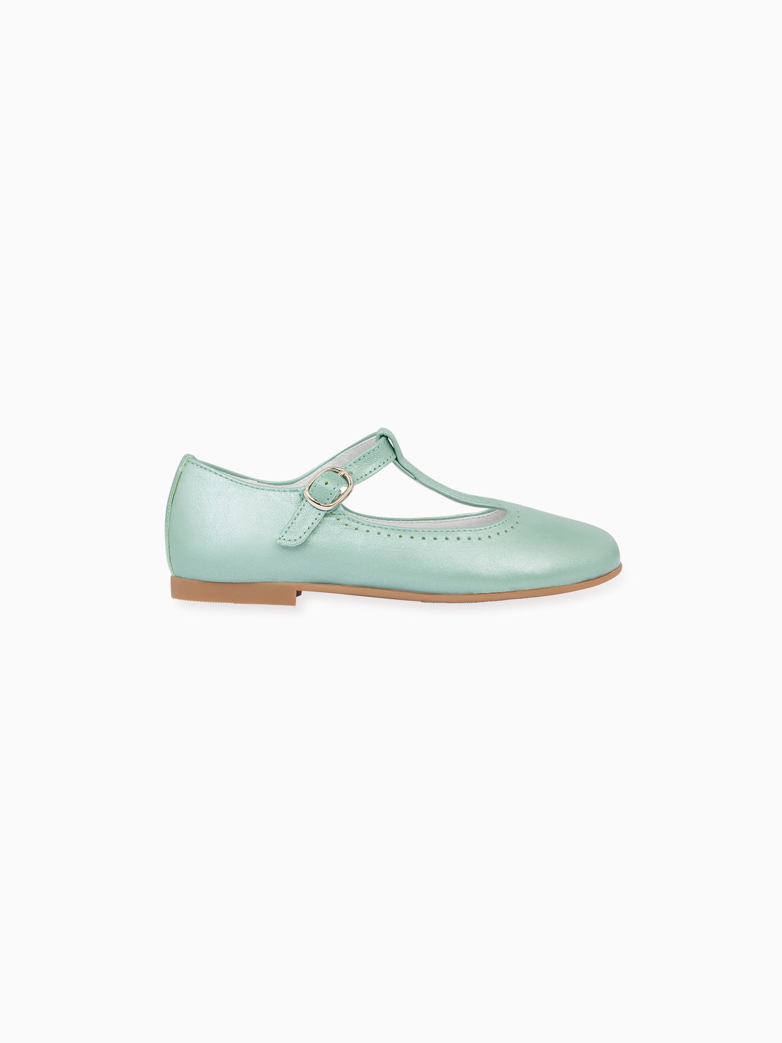 Pale Green Leather Girl T-Bar Shoes