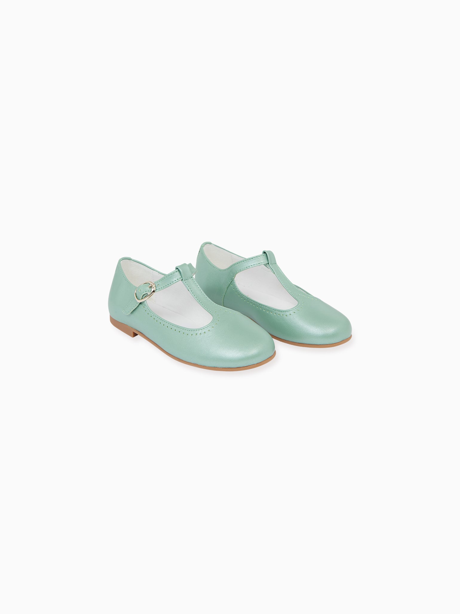 Pale Green Leather Girl T-Bar Shoes