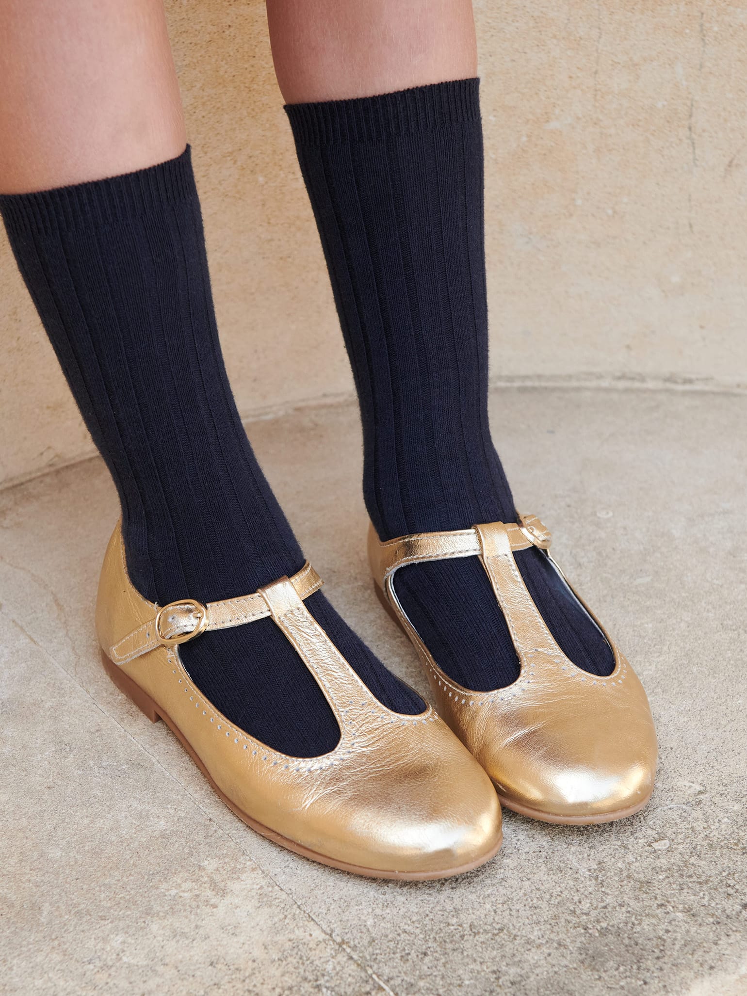 Gold Leather Girl T-Bar Shoes