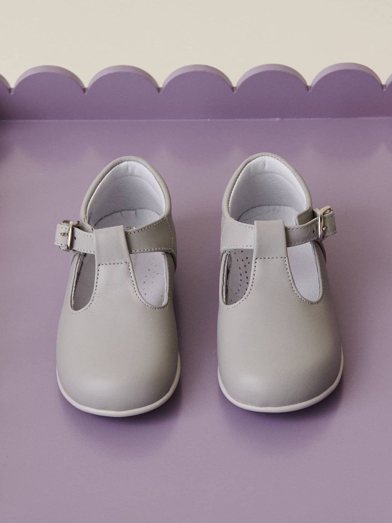 Grey Leather Toddler T-Bar Shoes