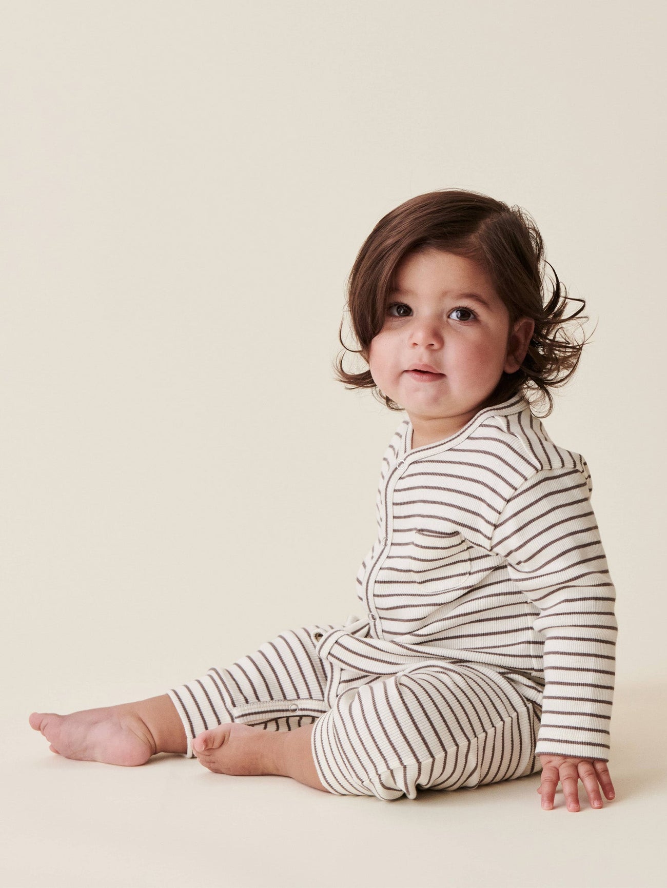 Latte Stripe Levie Baby Sleepsuit