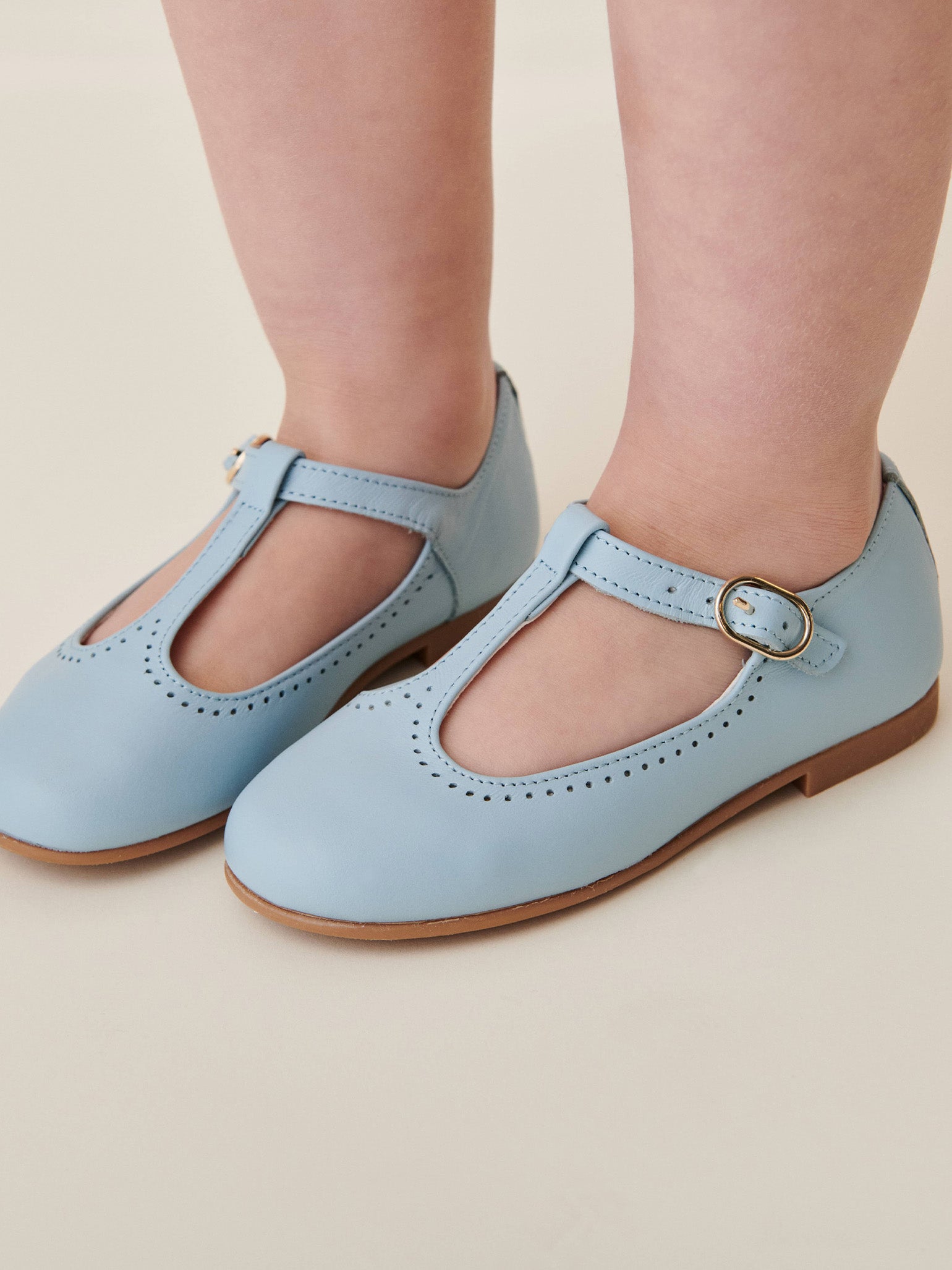 Light Blue Leather Girl T Bar Shoes