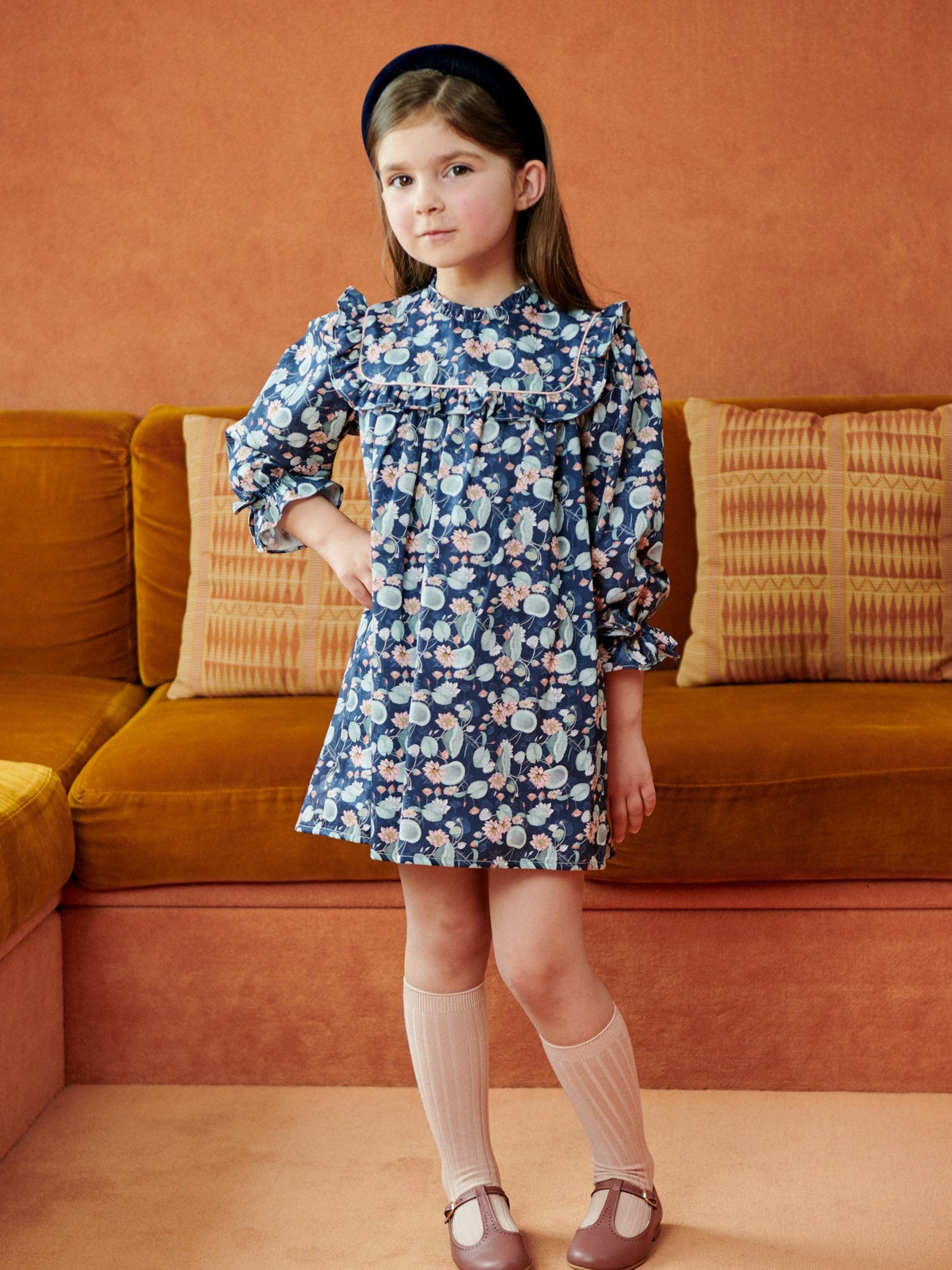 Navy Floral Lima Girl Dress