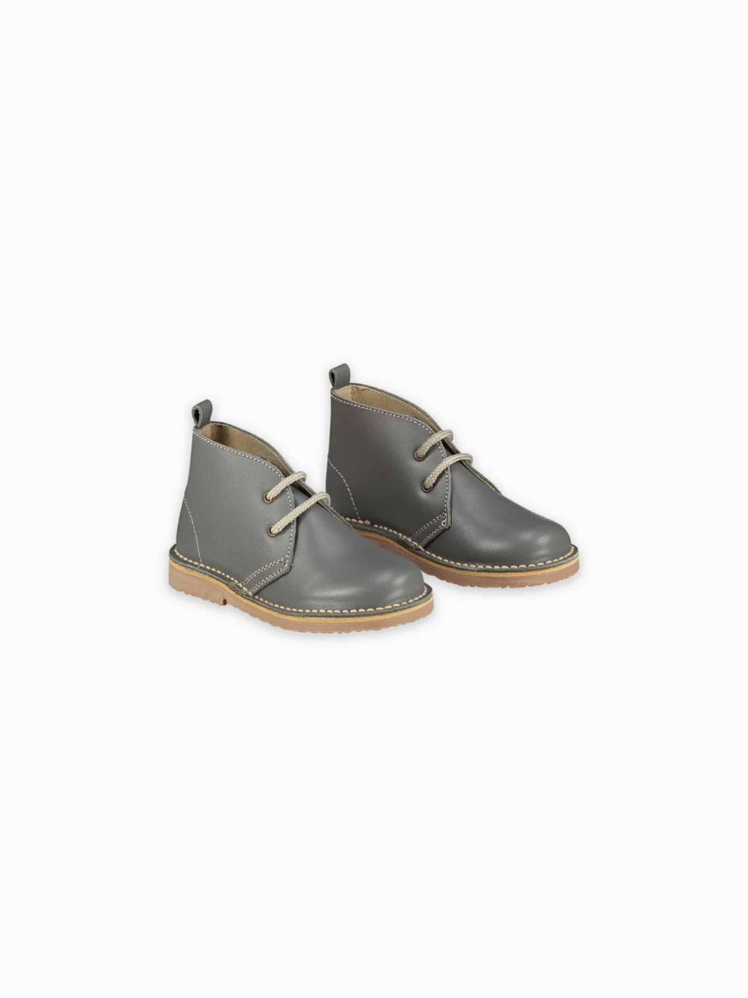 Grey Leather Kids Desert Boots