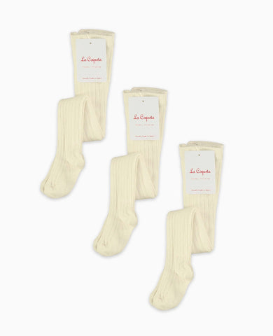 Off White Ribbed Kids Tights Set