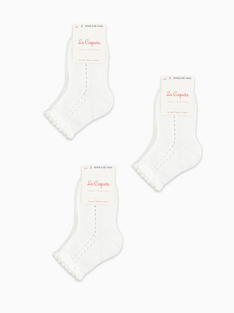 White Openwork Short Girl Socks Set