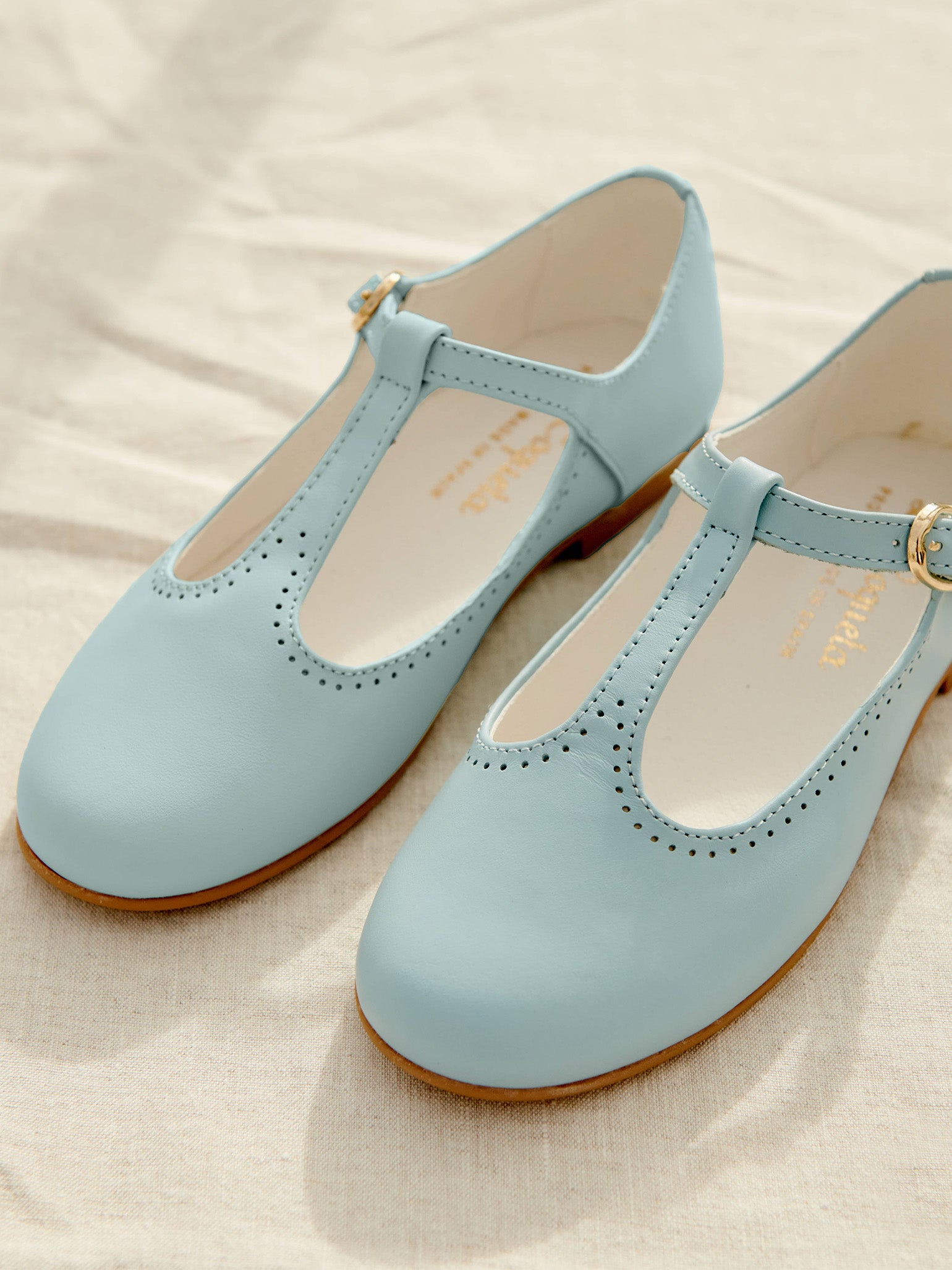 Light Blue Leather Girl T-Bar Shoes