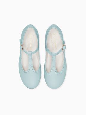 Light Blue Leather Girl T-Bar Shoes