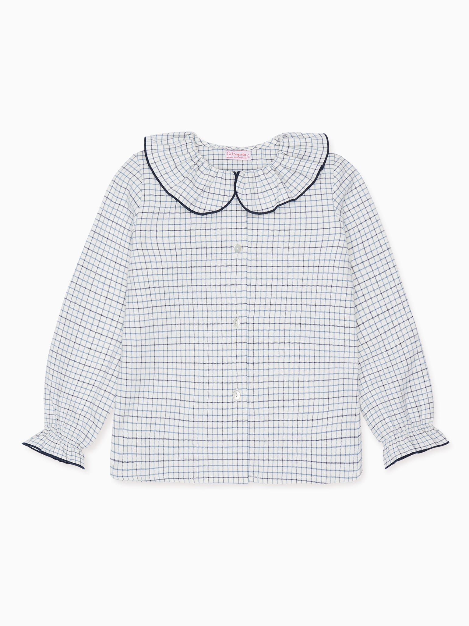 Navy Check Pinia Long Sleeve Girl Shirt