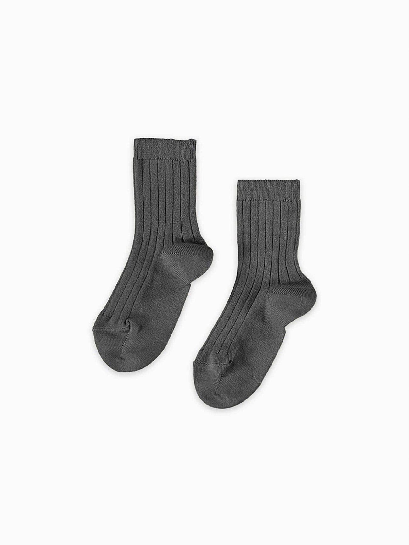 Dark Grey Melange Ribbed Short Kids Socks