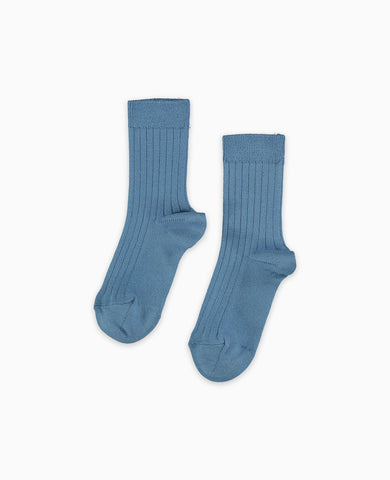 Dusty Blue Ribbed Short Kids Socks
