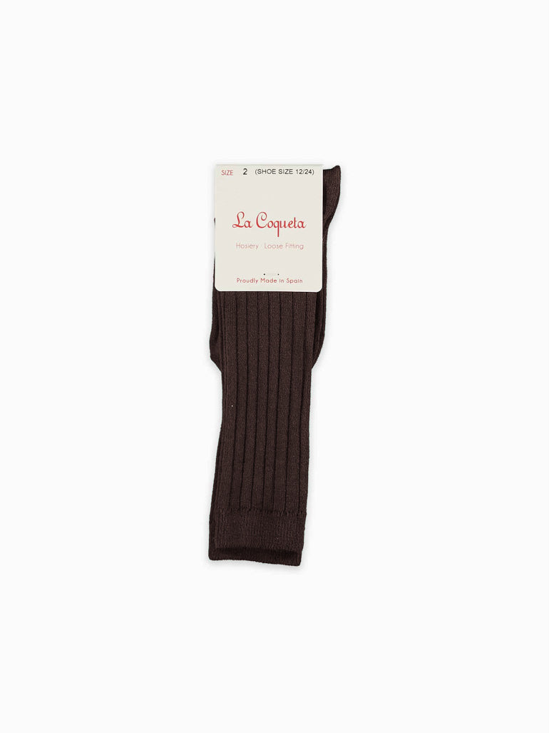 Chocolate Brown Ribbed Knee High Kids Socks