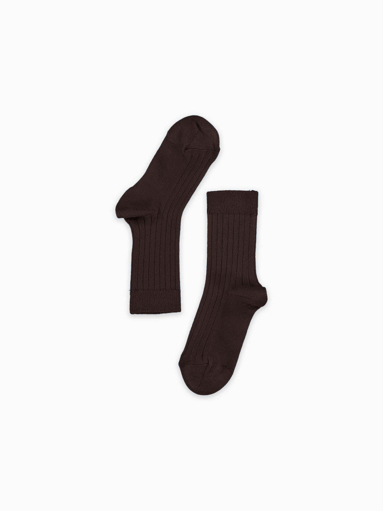 Chocolate Brown Ribbed Short Kids Socks