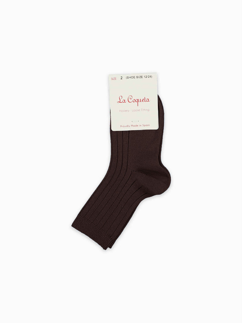 Chocolate Brown Ribbed Short Kids Socks