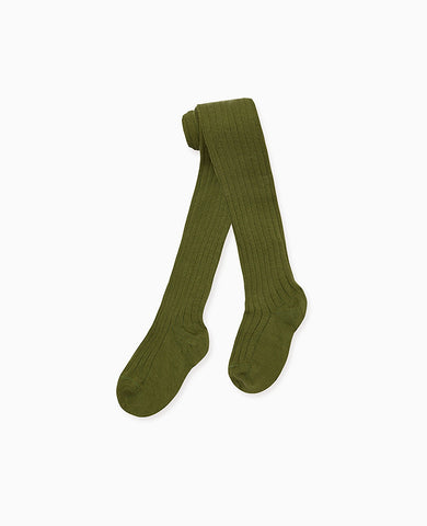 Olive Green Ribbed Kids Tights