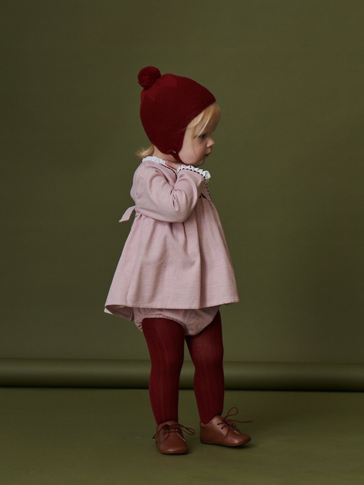 Burgundy Renta Merino Baby Bonnet