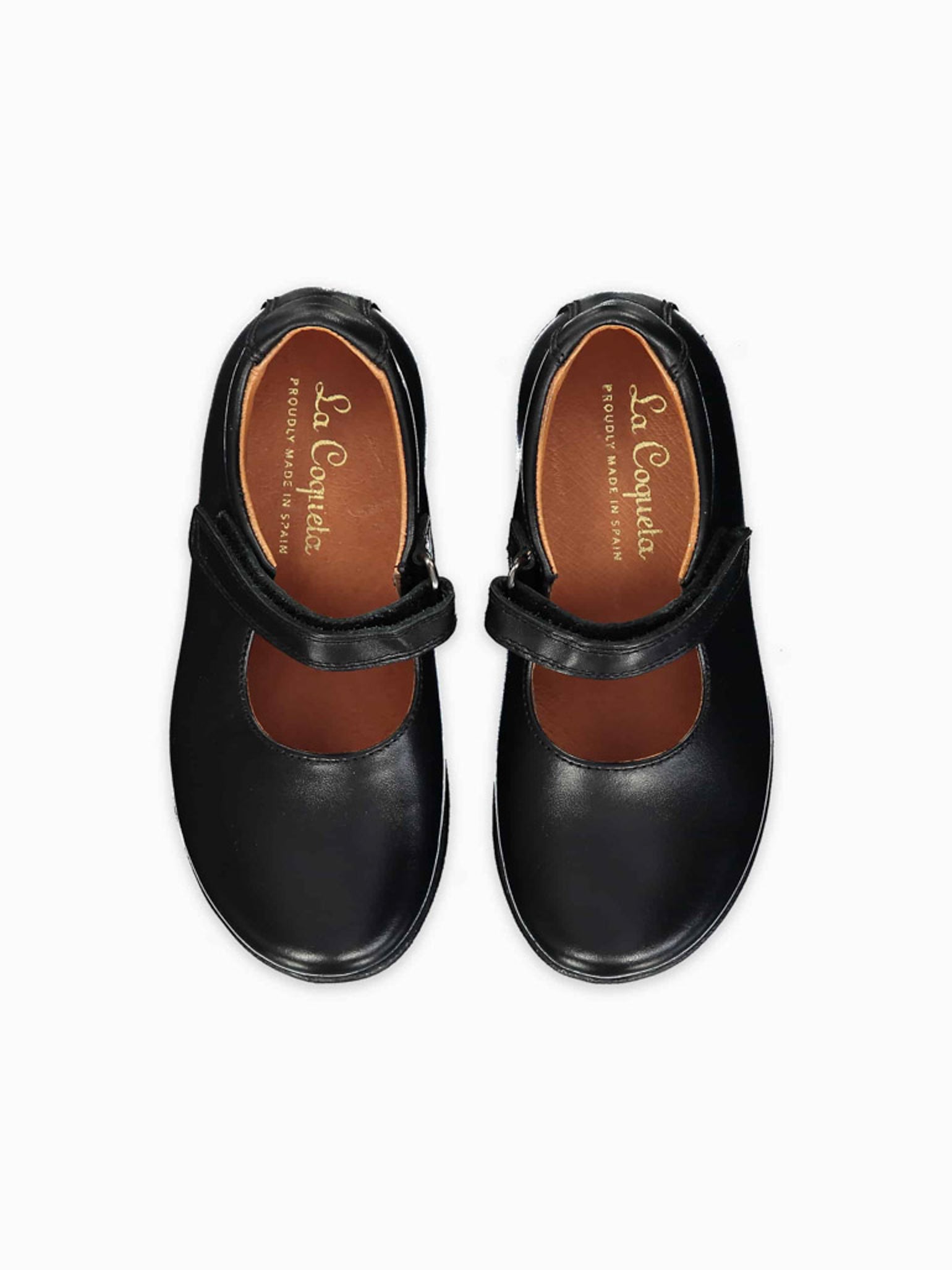 Black Leather Girl Classic School Shoes