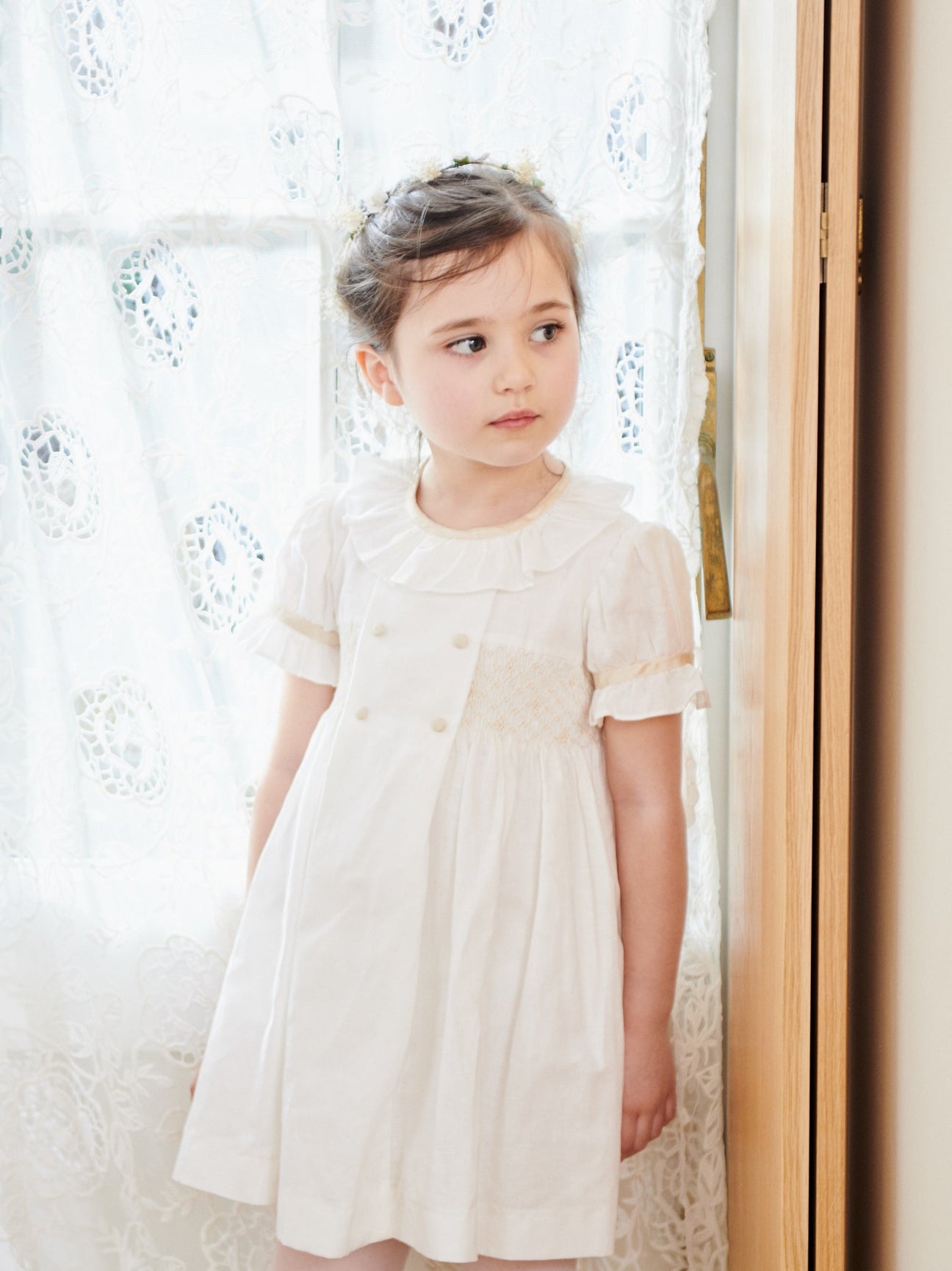 ivory smock dress Ivory Smocked Top 3/4 Sleeve Midi Dress