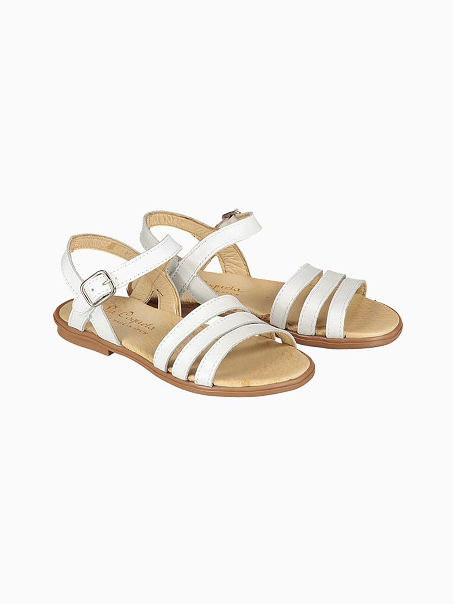 White Siena Leather Girl Sandals