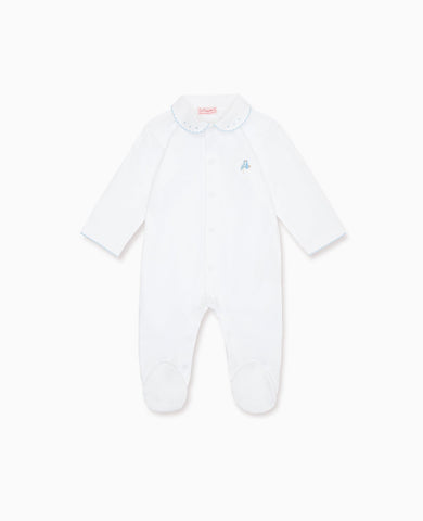 White Stork Embroidered Jersey Baby Sleepsuit