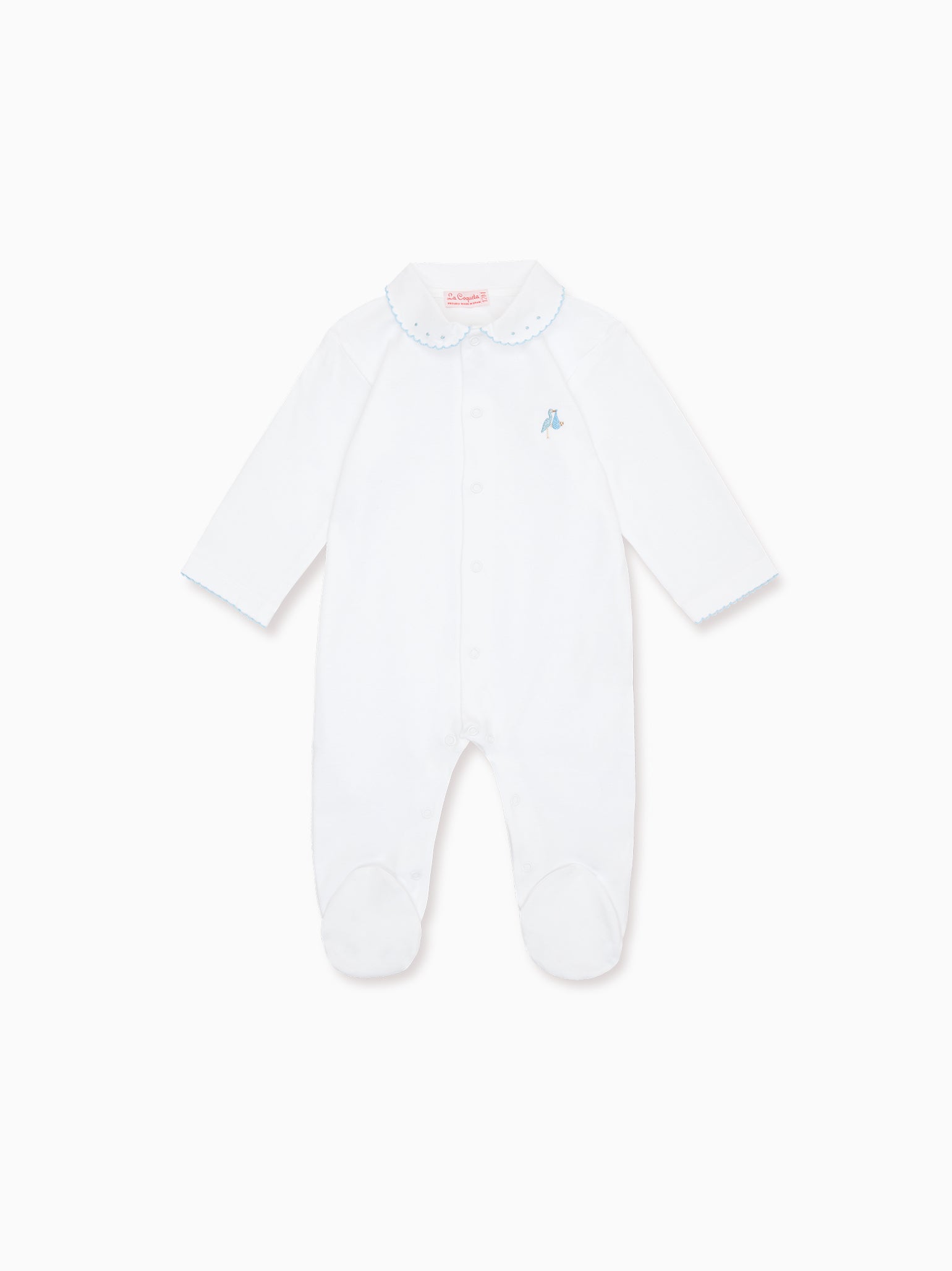White Stork Embroidered Jersey Sleepsuit