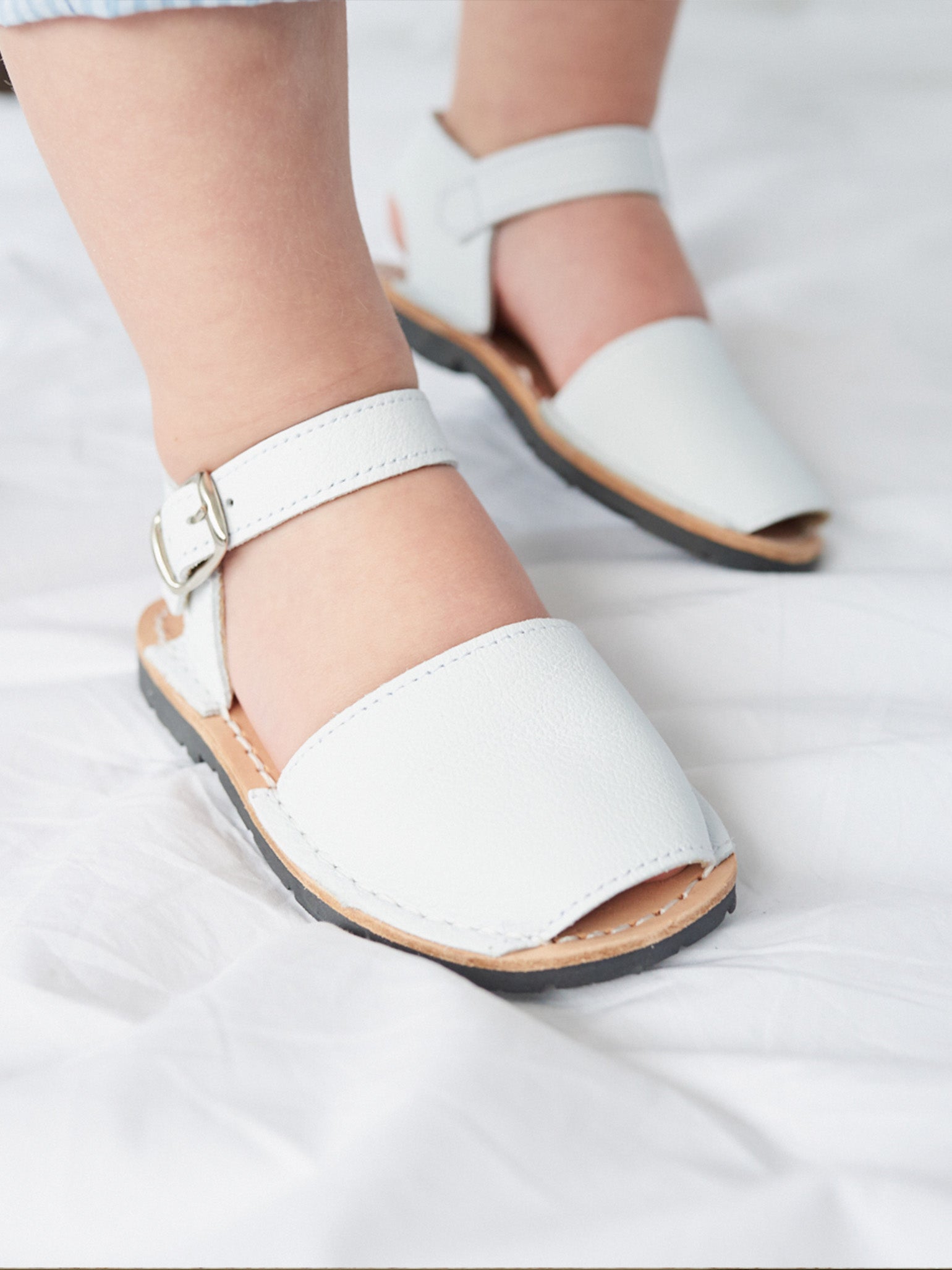 White Avarca Leather Kids Sandals