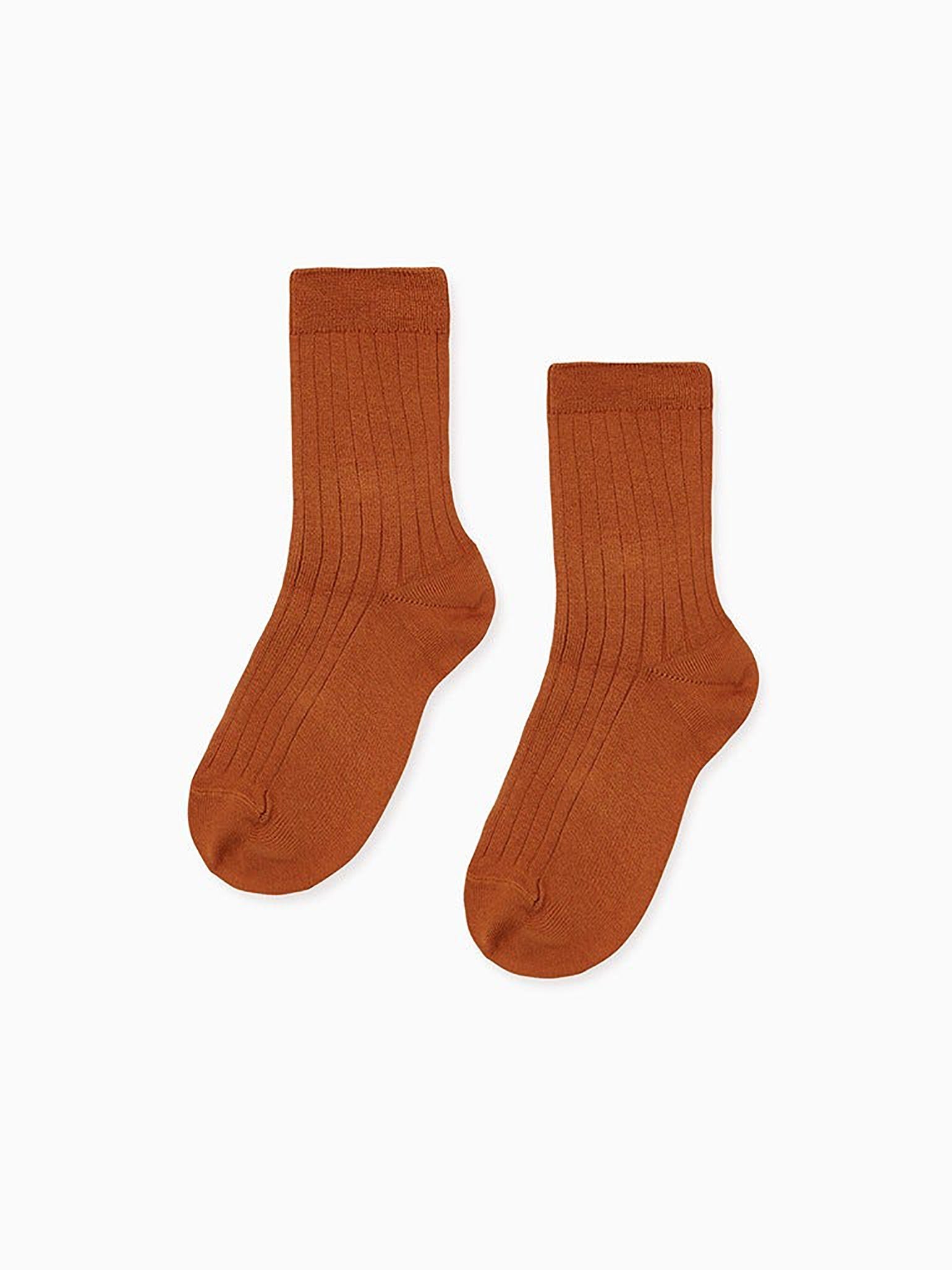 Caramel Ribbed Short Kids Socks